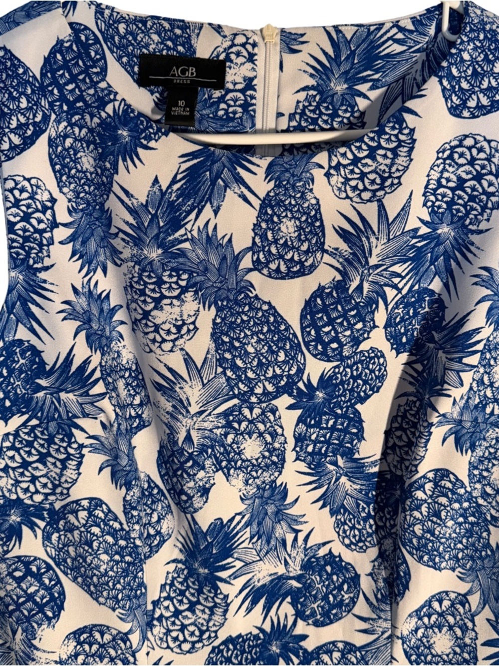 ABG Sleeveless Pineapple-Print Mini Dress in Navy and White - Picture 3 of 6